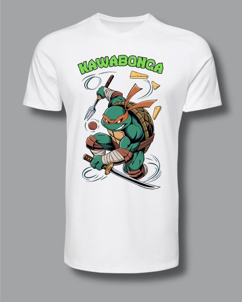 T-shirt “Kawabonga” – Pizza, azione e nostalgia